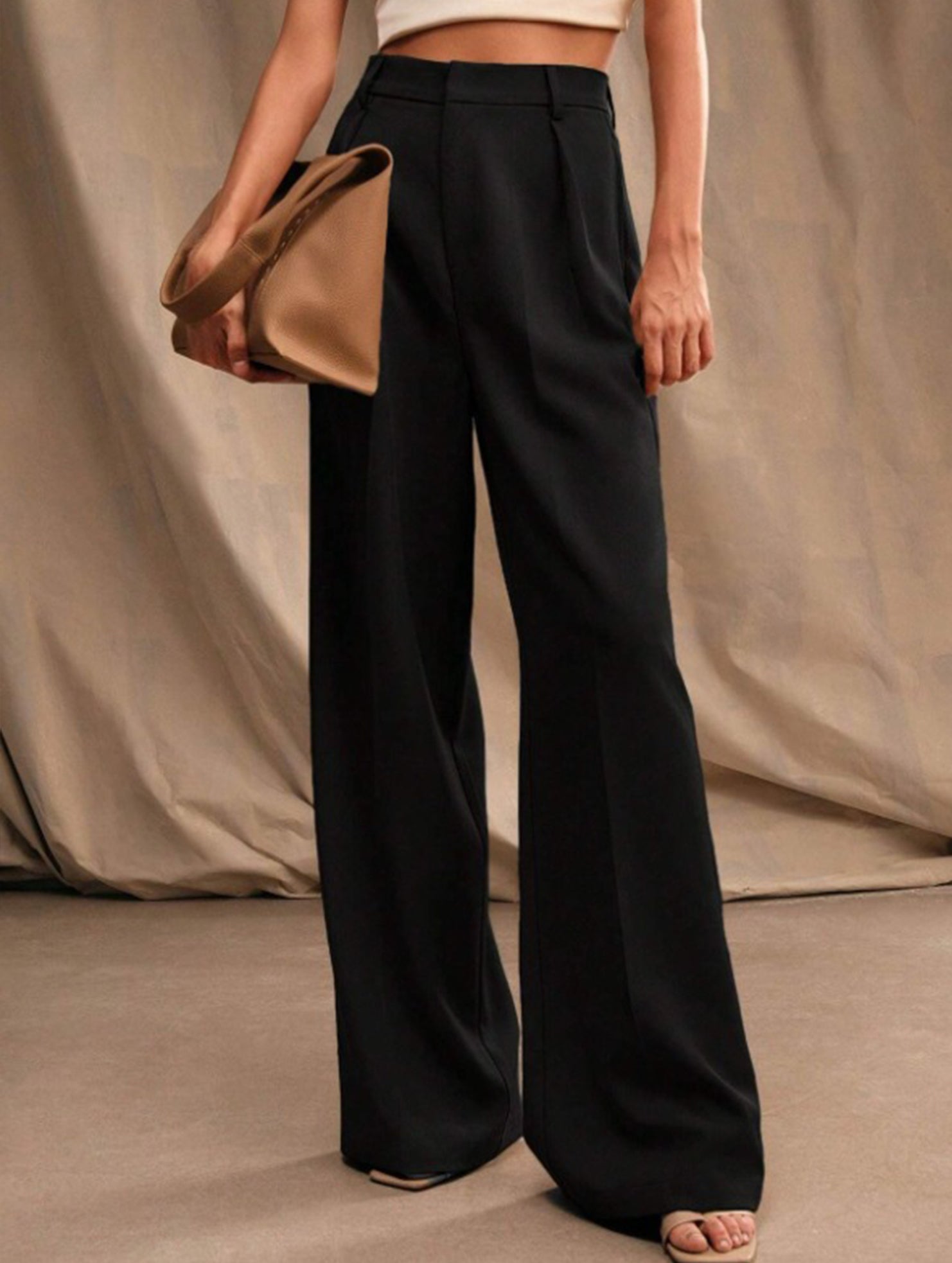 Pantalones Drapé de Pierna Ancha de Cintura Alta para Mujeres, Sueltos y Fluídos, Casual, Formal, para el Día a Día – Multicolor