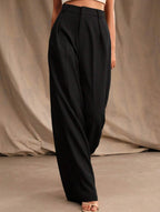 Pantalones Drapé de Pierna Ancha de Cintura Alta para Mujeres, Sueltos y Fluídos, Casual, Formal, para el Día a Día – Multicolor