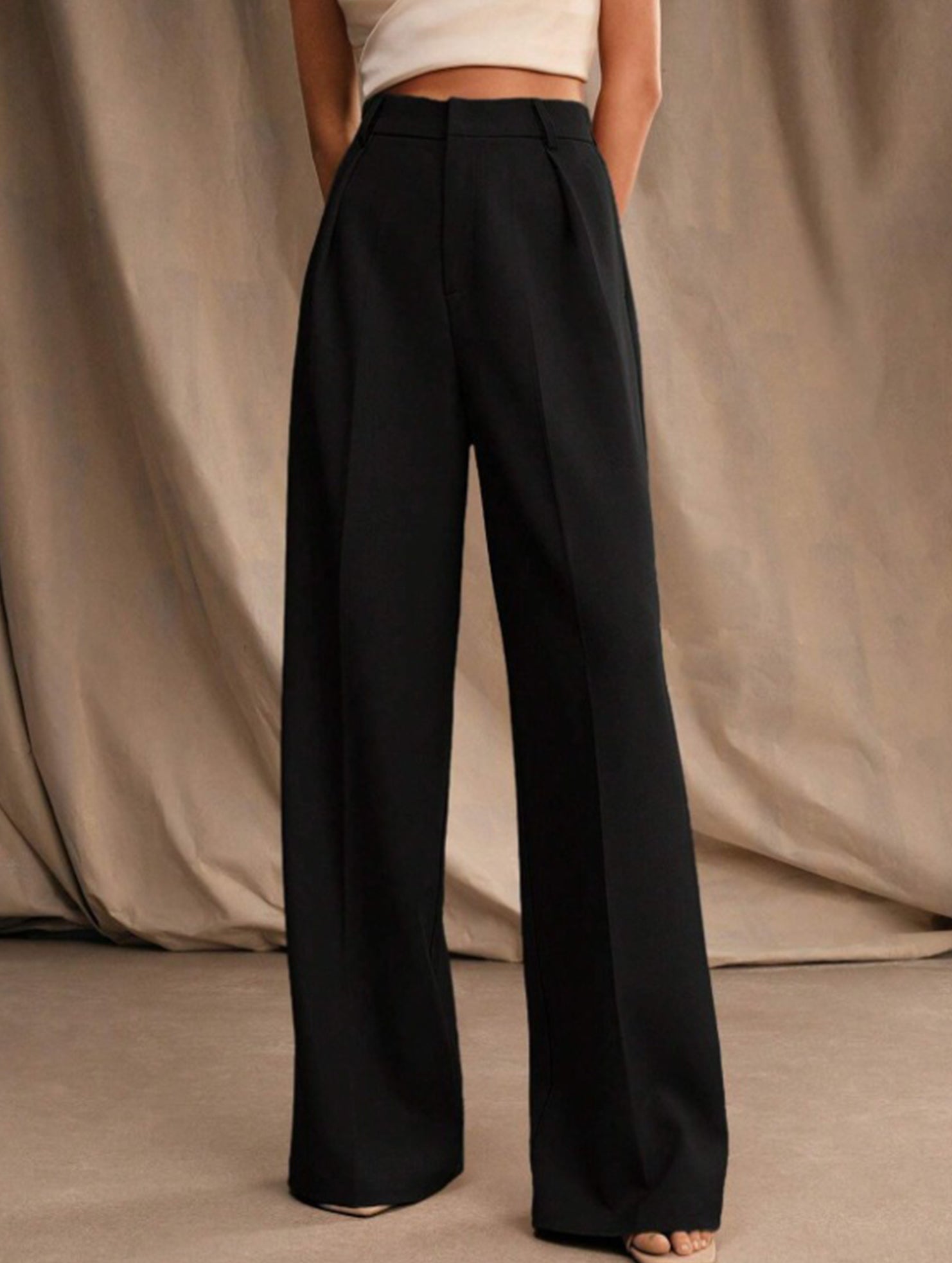 Pantalones Drapé de Pierna Ancha de Cintura Alta para Mujeres, Sueltos y Fluídos, Casual, Formal, para el Día a Día – Multicolor