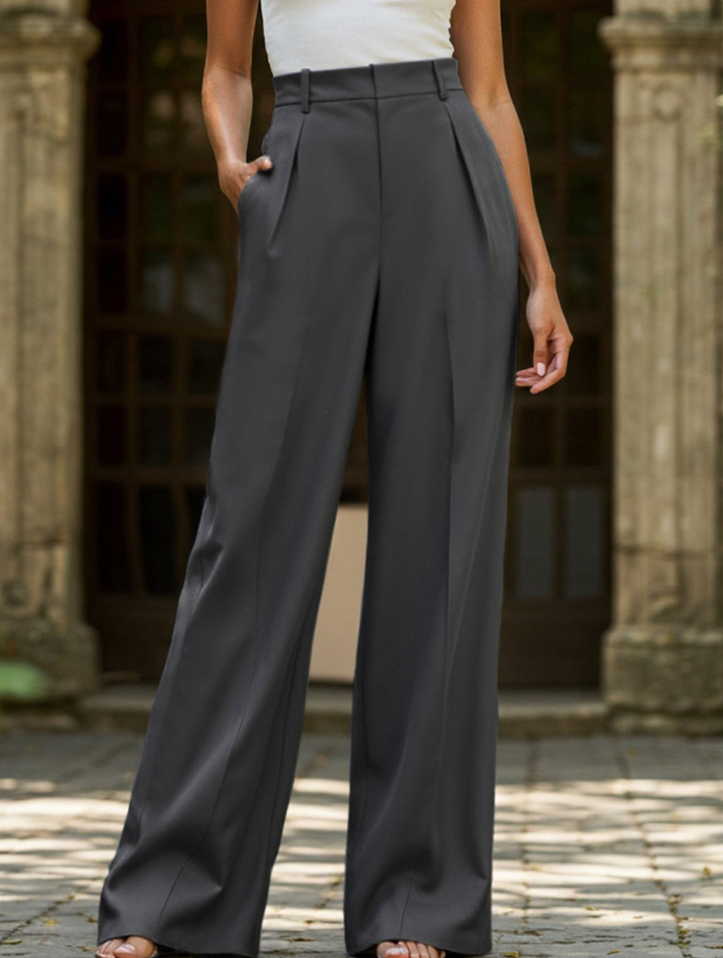 Pantalones Drapé de Pierna Ancha de Cintura Alta para Mujeres, Sueltos y Fluídos, Casual, Formal, para el Día a Día – Multicolor