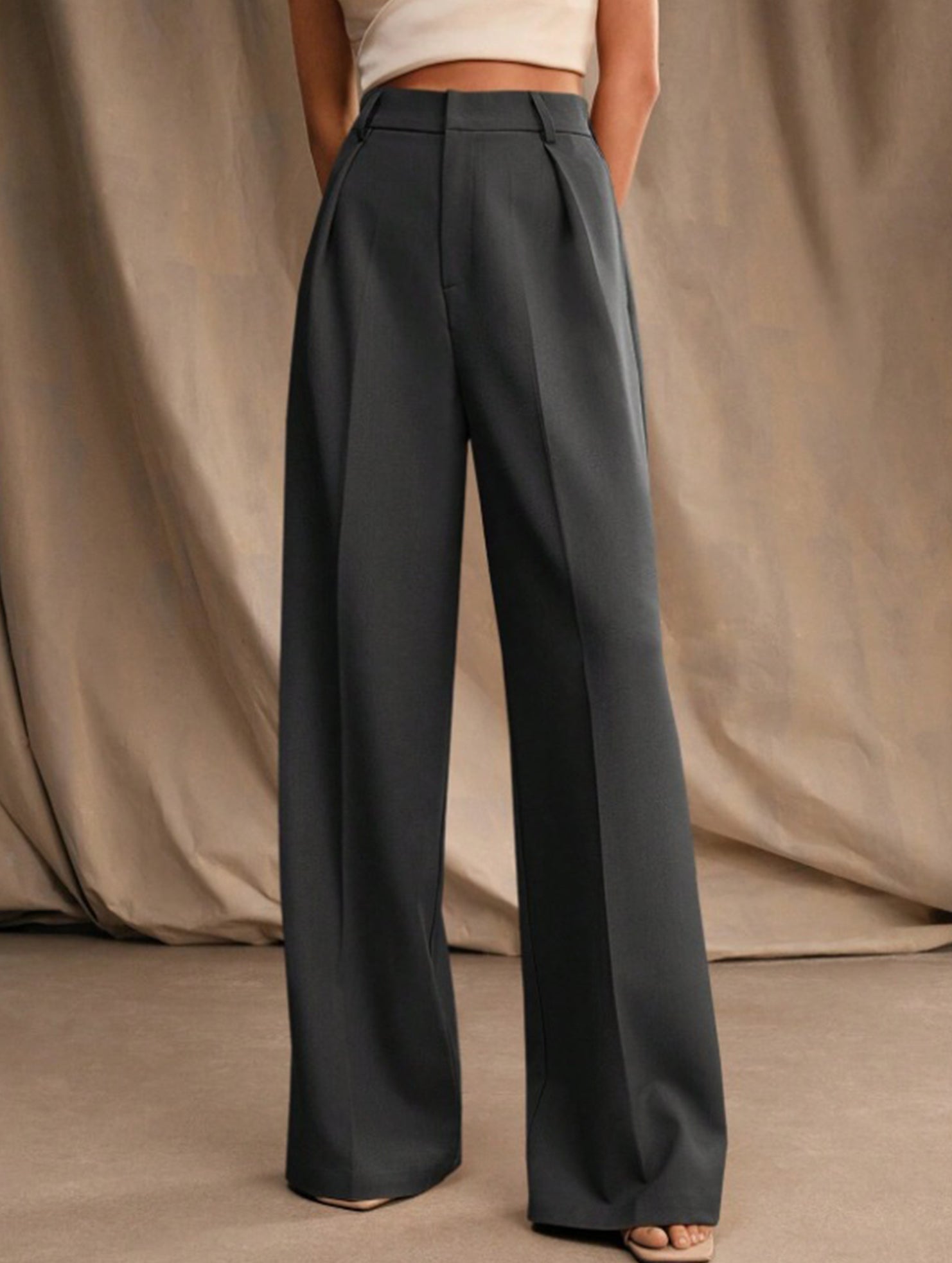 Pantalones Drapé de Pierna Ancha de Cintura Alta para Mujeres, Sueltos y Fluídos, Casual, Formal, para el Día a Día – Multicolor