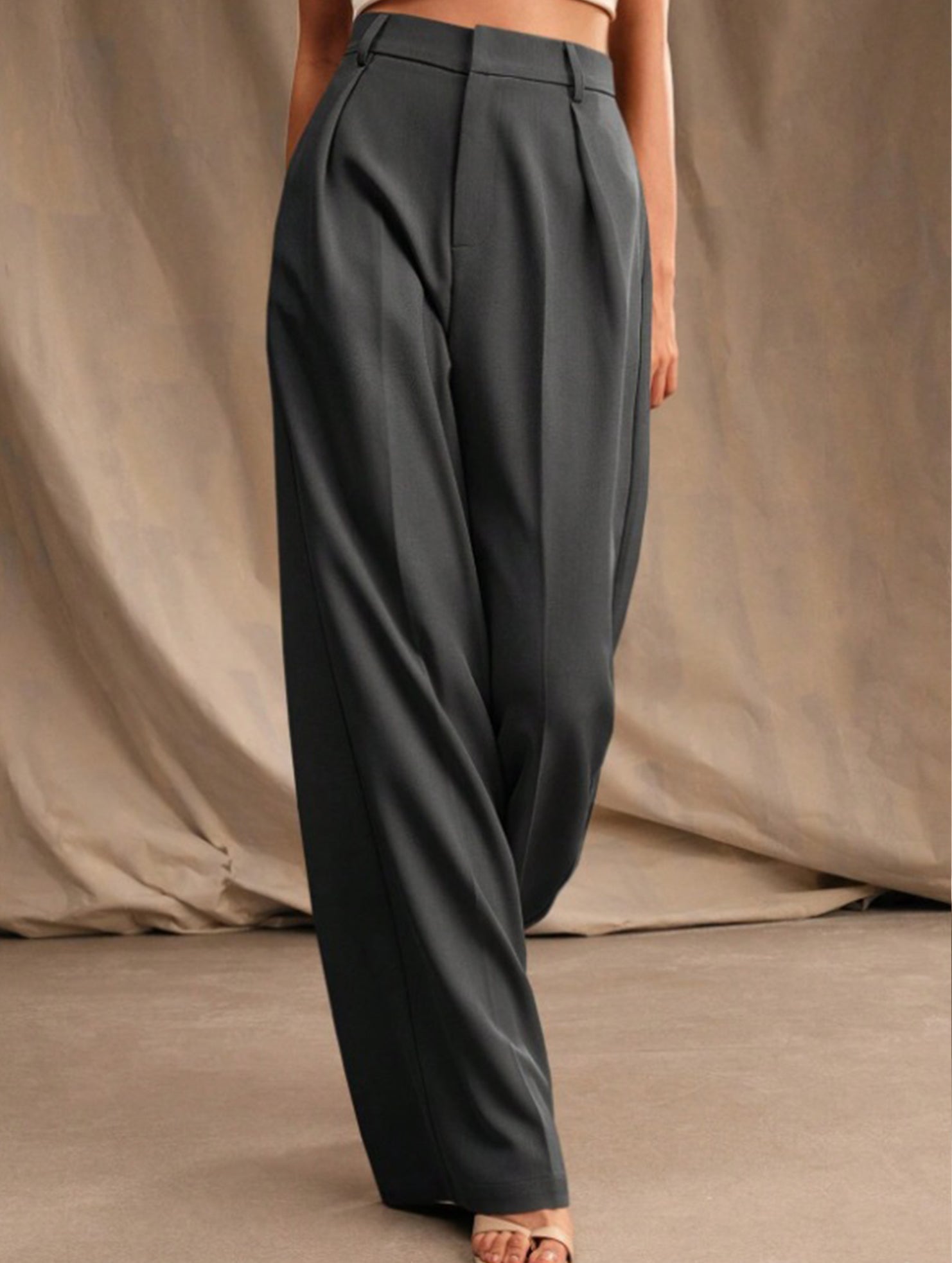 Pantalones Drapé de Pierna Ancha de Cintura Alta para Mujeres, Sueltos y Fluídos, Casual, Formal, para el Día a Día – Multicolor