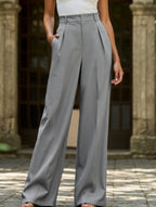 Pantalones Drapé de Pierna Ancha de Cintura Alta para Mujeres, Sueltos y Fluídos, Casual, Formal, para el Día a Día – Multicolor