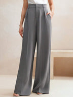 Pantalones Drapé de Pierna Ancha de Cintura Alta para Mujeres, Sueltos y Fluídos, Casual, Formal, para el Día a Día – Multicolor