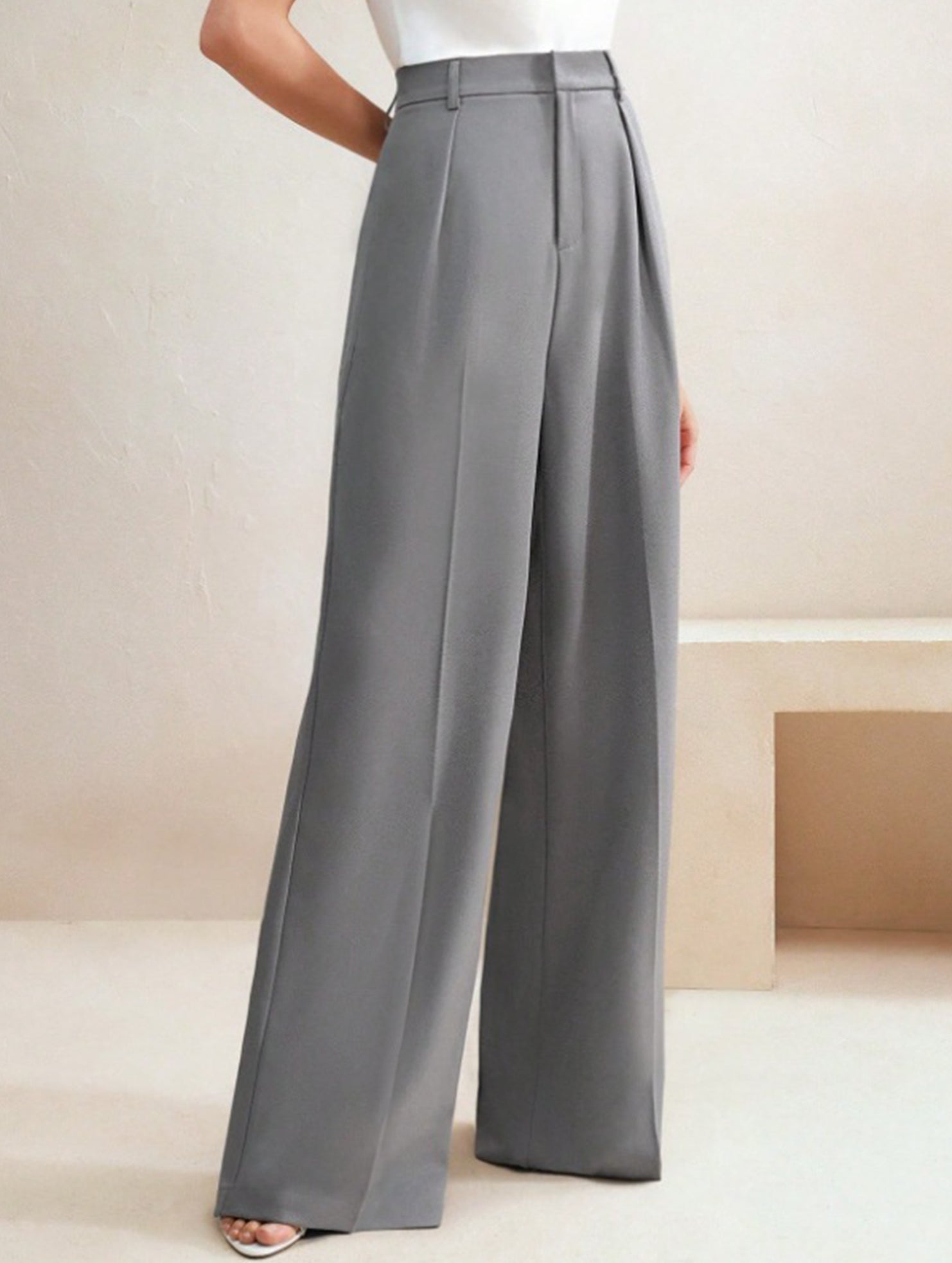 Pantalones Drapé de Pierna Ancha de Cintura Alta para Mujeres, Sueltos y Fluídos, Casual, Formal, para el Día a Día – Multicolor
