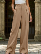Pantalones Drapé de Pierna Ancha de Cintura Alta para Mujeres, Sueltos y Fluídos, Casual, Formal, para el Día a Día – Multicolor