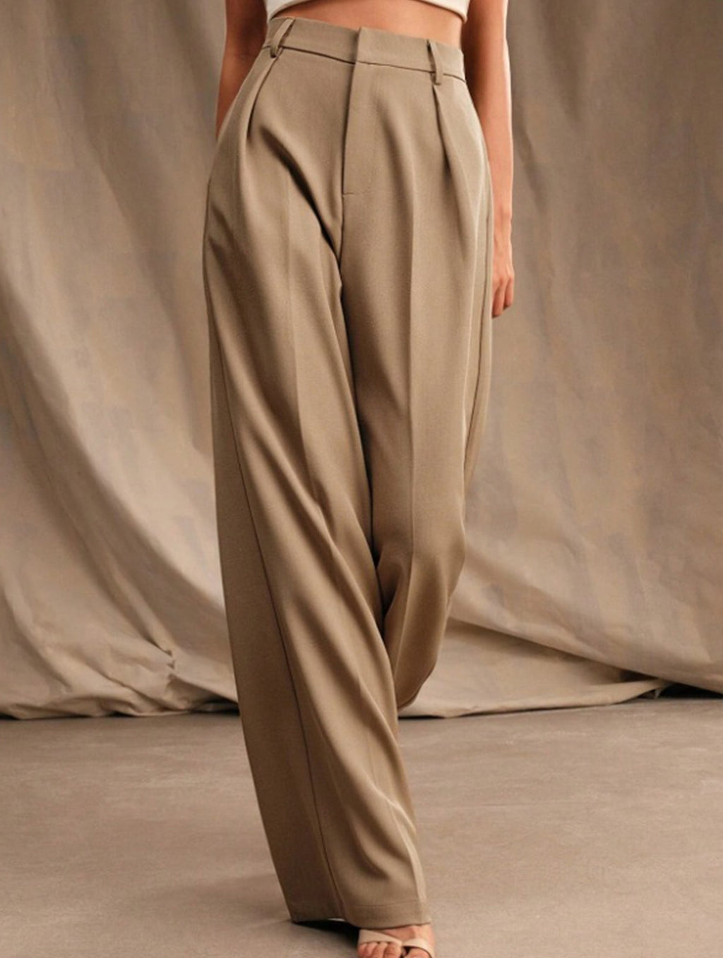 Pantalones Drapé de Pierna Ancha de Cintura Alta para Mujeres, Sueltos y Fluídos, Casual, Formal, para el Día a Día – Multicolor