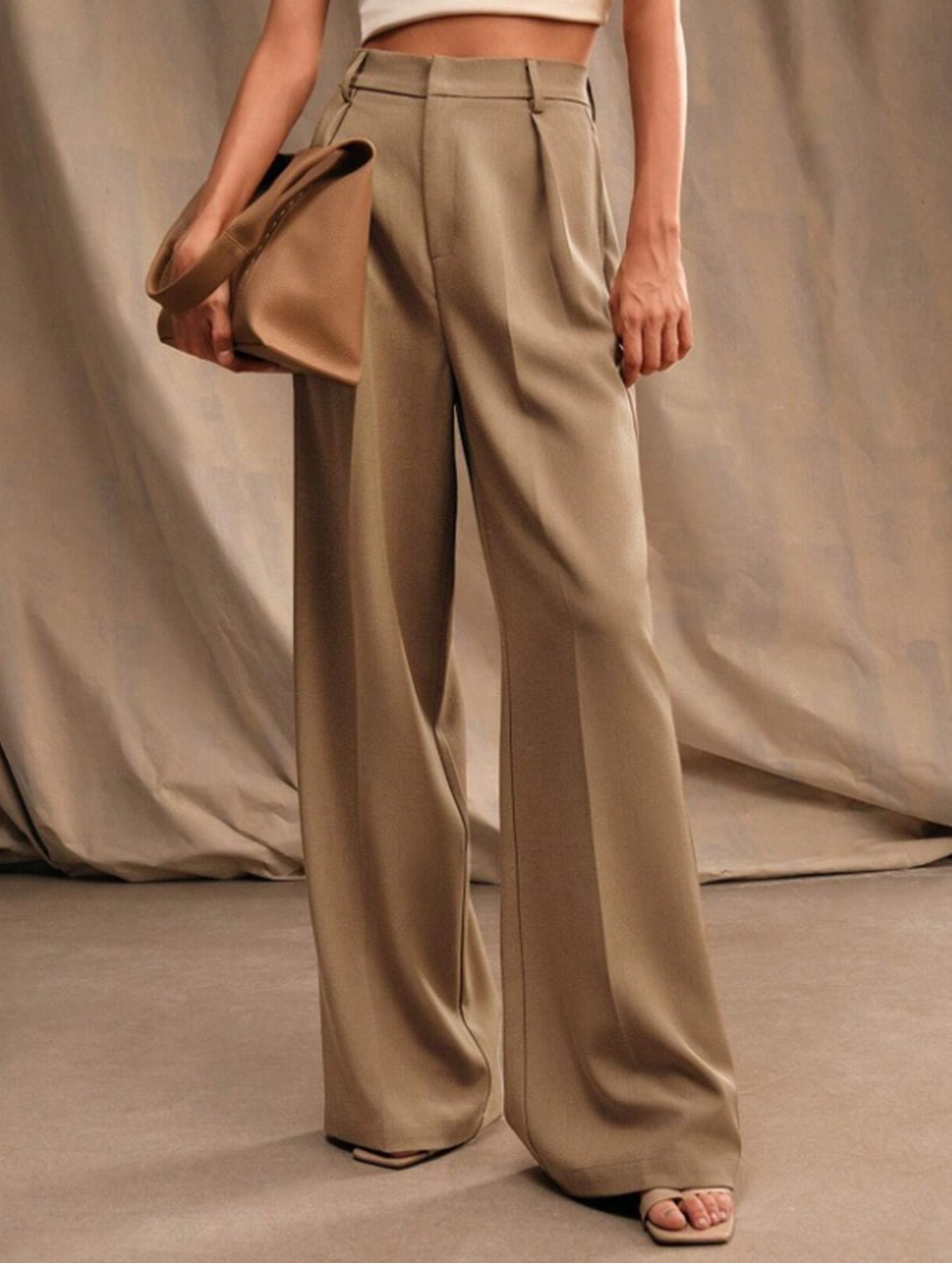 Pantalones Drapé de Pierna Ancha de Cintura Alta para Mujeres, Sueltos y Fluídos, Casual, Formal, para el Día a Día – Multicolor