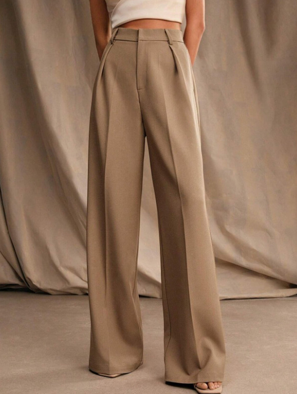 Pantalones Drapé de Pierna Ancha de Cintura Alta para Mujeres, Sueltos y Fluídos, Casual, Formal, para el Día a Día – Multicolor