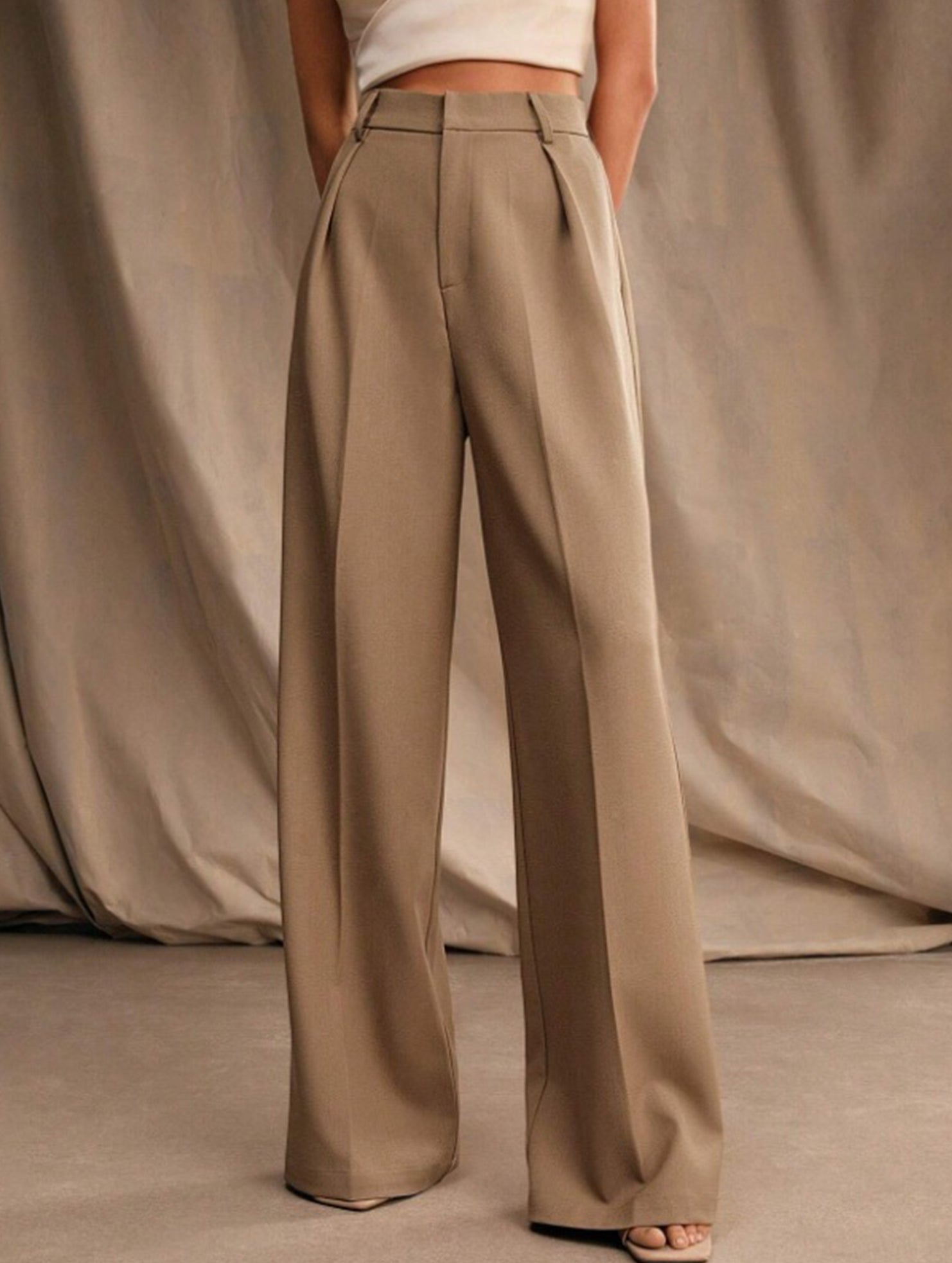 Pantalones Drapé de Pierna Ancha de Cintura Alta para Mujeres, Sueltos y Fluídos, Casual, Formal, para el Día a Día – Multicolor