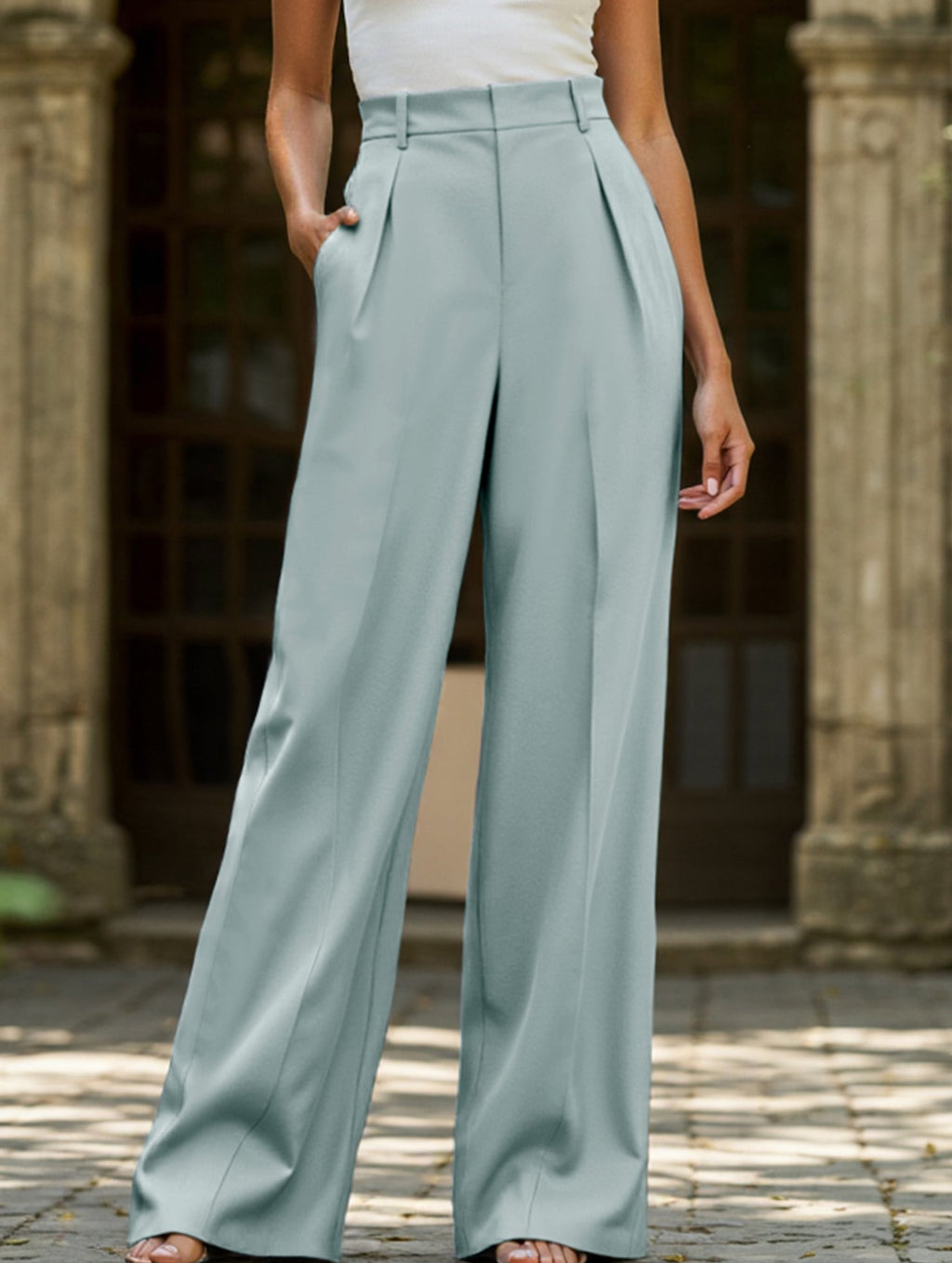 Pantalones Drapé de Pierna Ancha de Cintura Alta para Mujeres, Sueltos y Fluídos, Casual, Formal, para el Día a Día – Multicolor