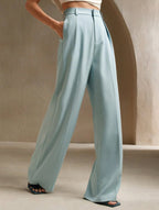 Pantalones Drapé de Pierna Ancha de Cintura Alta para Mujeres, Sueltos y Fluídos, Casual, Formal, para el Día a Día – Multicolor