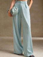 Pantalones Drapé de Pierna Ancha de Cintura Alta para Mujeres, Sueltos y Fluídos, Casual, Formal, para el Día a Día – Multicolor