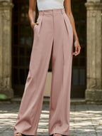 Pantalones Drapé de Pierna Ancha de Cintura Alta para Mujeres, Sueltos y Fluídos, Casual, Formal, para el Día a Día – Multicolor