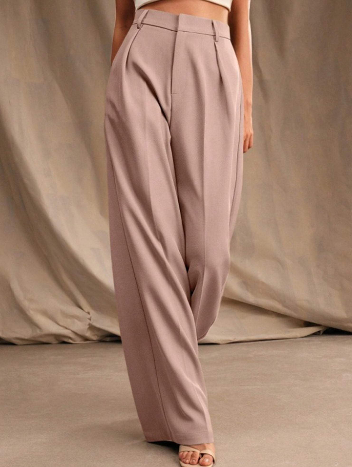 Pantalones Drapé de Pierna Ancha de Cintura Alta para Mujeres, Sueltos y Fluídos, Casual, Formal, para el Día a Día – Multicolor