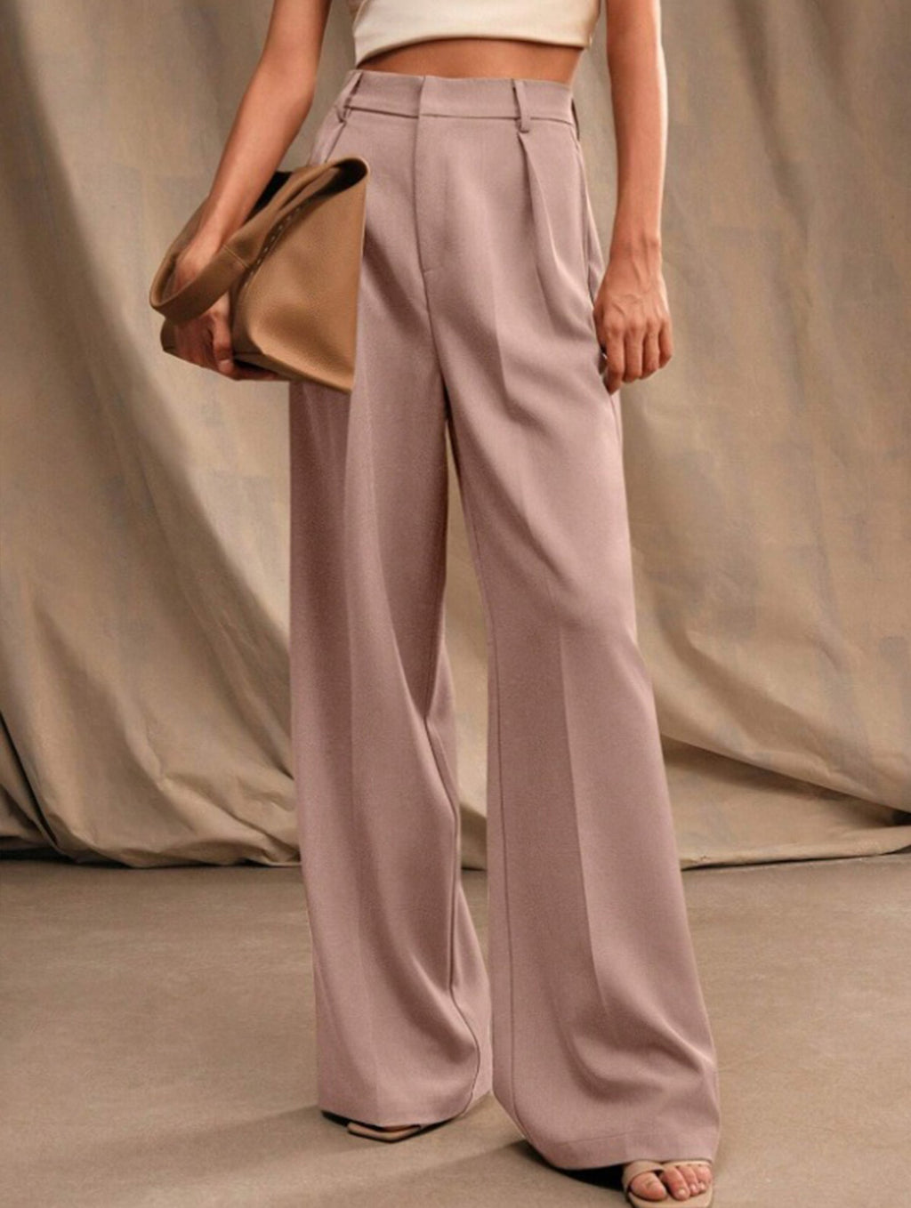 Pantalones Drapé de Pierna Ancha de Cintura Alta para Mujeres, Sueltos y Fluídos, Casual, Formal, para el Día a Día – Multicolor