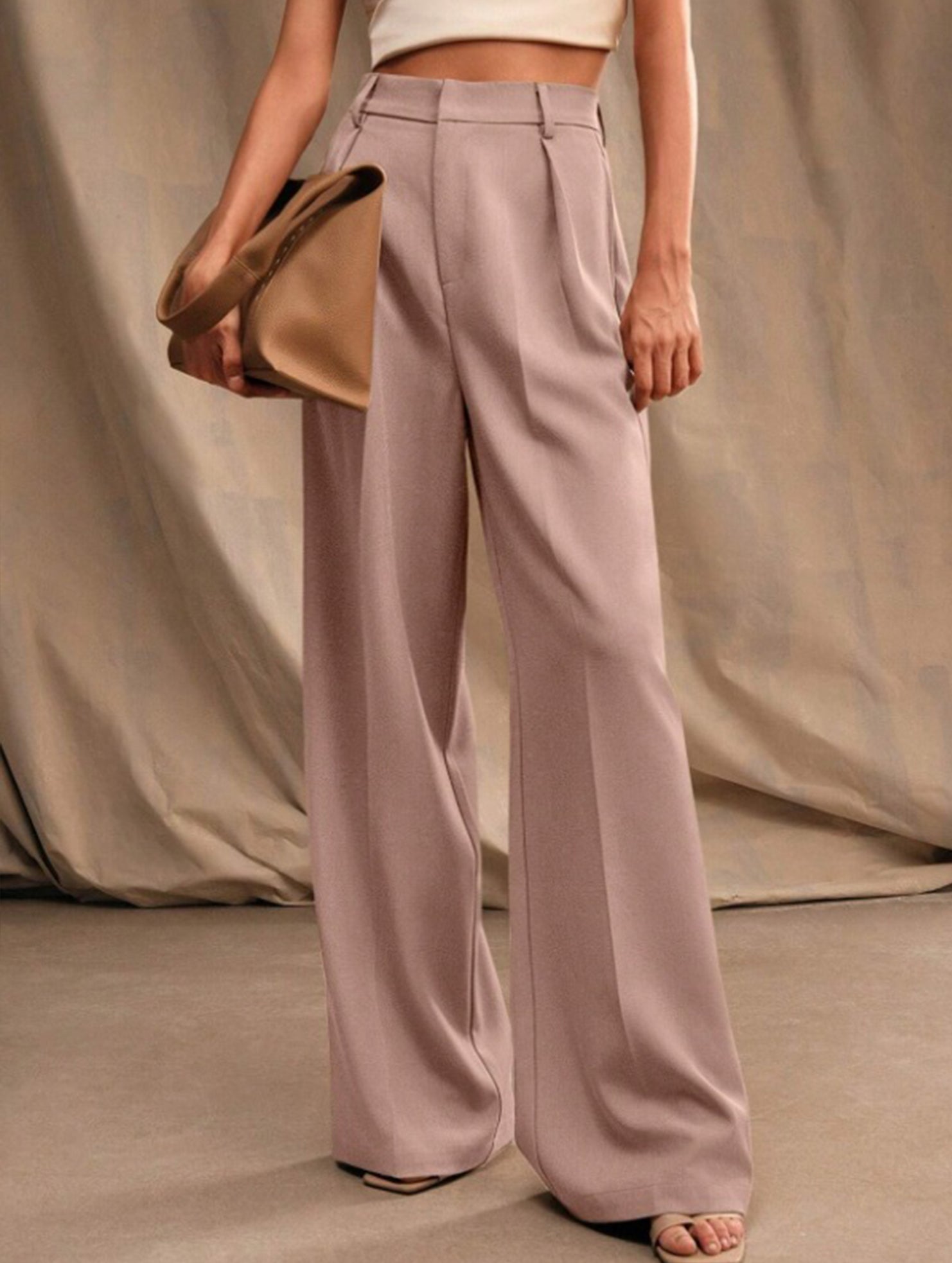 Pantalones Drapé de Pierna Ancha de Cintura Alta para Mujeres, Sueltos y Fluídos, Casual, Formal, para el Día a Día – Multicolor