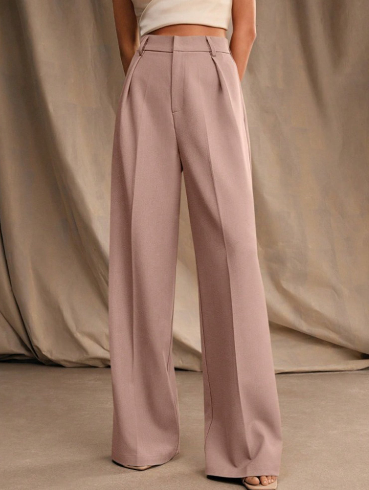 Pantalones Drapé de Pierna Ancha de Cintura Alta para Mujeres, Sueltos y Fluídos, Casual, Formal, para el Día a Día – Multicolor