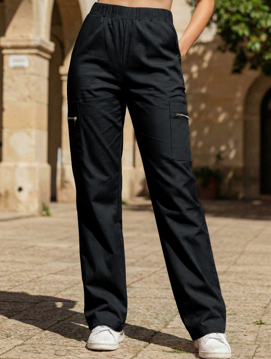 Pantalones de pierna recta sueltos de talle alto para mujer, casuales, de oficina, formales, para el día a día, de longitud hasta el suelo – Azul marino
