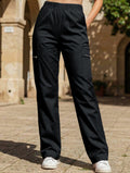 Pantalones de pierna recta sueltos de talle alto para mujer, casuales, de oficina, formales, para el día a día, de longitud hasta el suelo – Azul marino