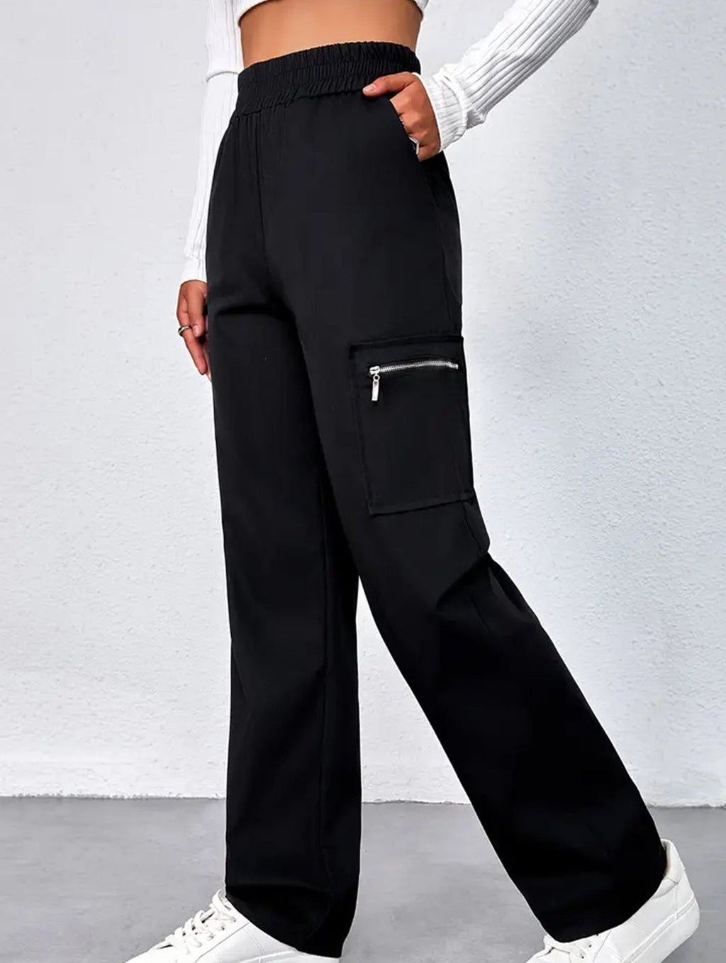 Pantalones de pierna recta sueltos de talle alto para mujer, casuales, de oficina, formales, para el día a día, de longitud hasta el suelo – Azul marino