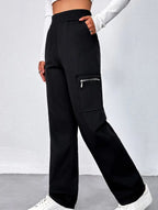 Pantalones de pierna recta sueltos de talle alto para mujer, casuales, de oficina, formales, para el día a día, de longitud hasta el suelo – Azul marino