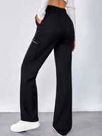 Pantalones de pierna recta sueltos de talle alto para mujer, casuales, de oficina, formales, para el día a día, de longitud hasta el suelo – Azul marino