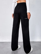 Pantalones de pierna recta sueltos de talle alto para mujer, casuales, de oficina, formales, para el día a día, de longitud hasta el suelo – Azul marino