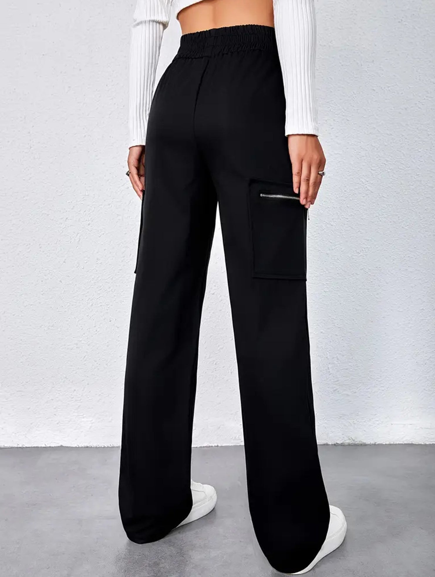 Pantalones de pierna recta sueltos de talle alto para mujer, casuales, de oficina, formales, para el día a día, de longitud hasta el suelo – Azul marino