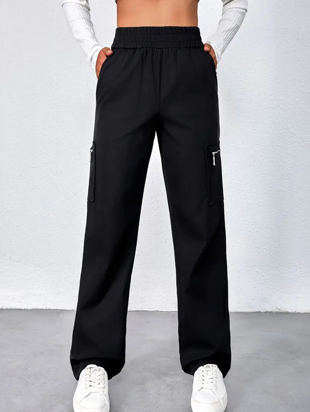 Pantalones de pierna recta sueltos de talle alto para mujer, casuales, de oficina, formales, para el día a día, de longitud hasta el suelo – Azul marino
