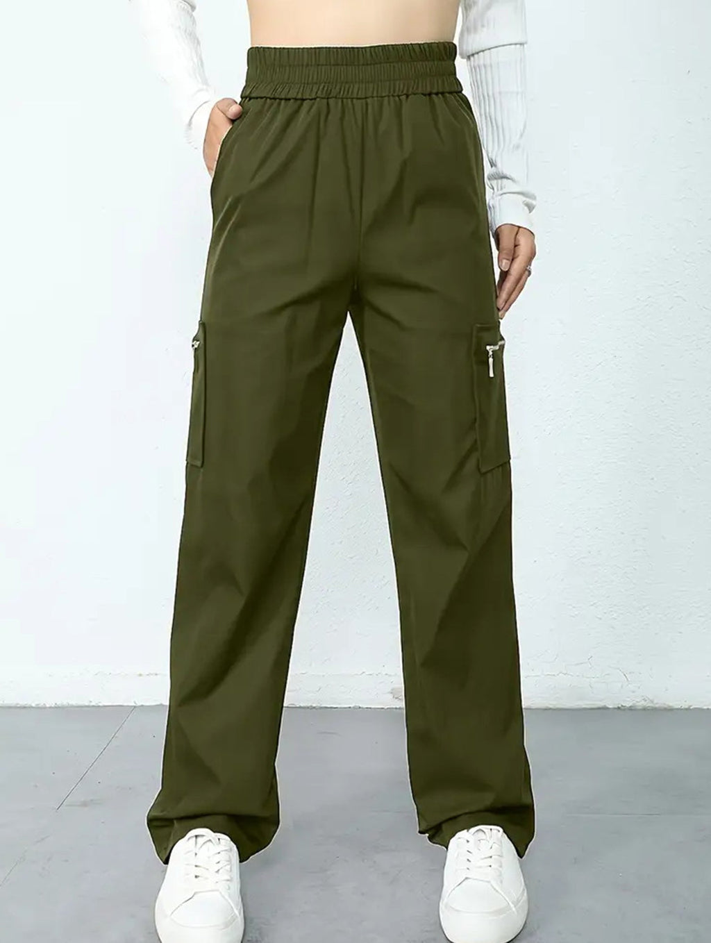 Pantalones de pierna recta sueltos de talle alto para mujer, casuales, de oficina, formales, para el día a día, de longitud hasta el suelo – Azul marino