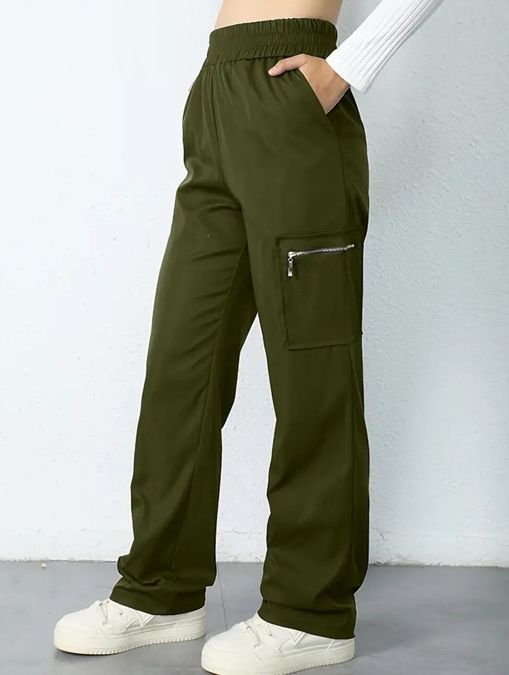 Pantalones de pierna recta sueltos de talle alto para mujer, casuales, de oficina, formales, para el día a día, de longitud hasta el suelo – Azul marino