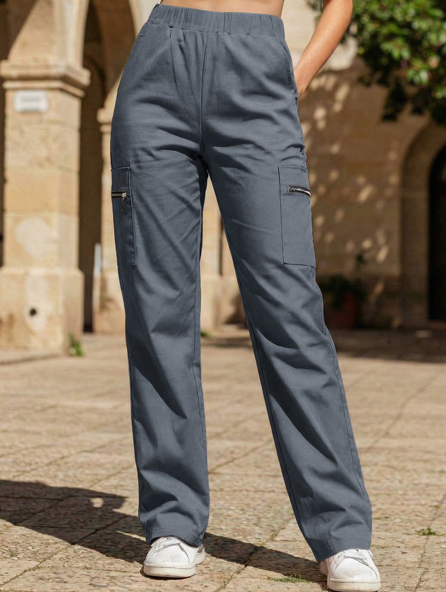 Pantalones de pierna recta sueltos de talle alto para mujer, casuales, de oficina, formales, para el día a día, de longitud hasta el suelo – Azul marino