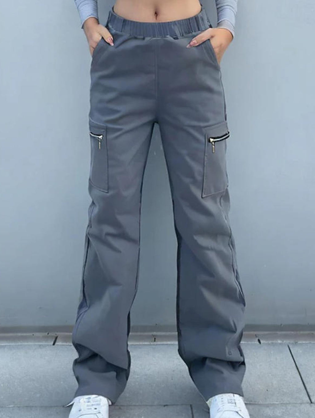 Pantalones de pierna recta sueltos de talle alto para mujer, casuales, de oficina, formales, para el día a día, de longitud hasta el suelo – Azul marino
