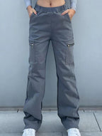 Pantalones de pierna recta sueltos de talle alto para mujer, casuales, de oficina, formales, para el día a día, de longitud hasta el suelo – Azul marino