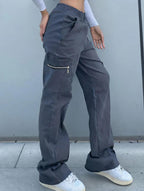 Pantalones de pierna recta sueltos de talle alto para mujer, casuales, de oficina, formales, para el día a día, de longitud hasta el suelo – Azul marino