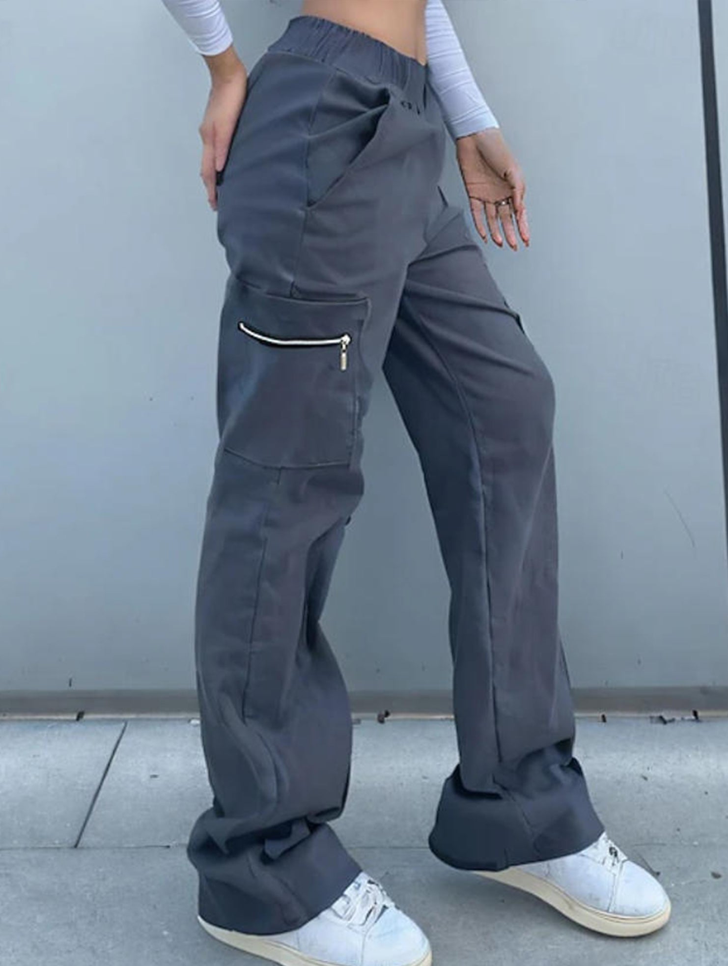 Pantalones de pierna recta sueltos de talle alto para mujer, casuales, de oficina, formales, para el día a día, de longitud hasta el suelo – Azul marino