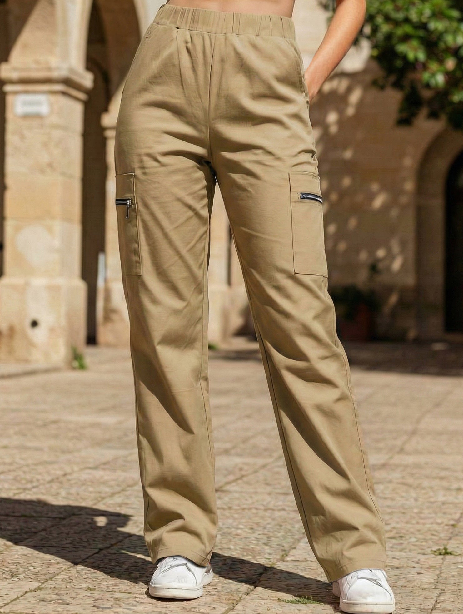 Pantalones de pierna recta sueltos de talle alto para mujer, casuales, de oficina, formales, para el día a día, de longitud hasta el suelo – Azul marino