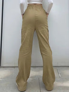 Pantalones de pierna recta sueltos de talle alto para mujer, casuales, de oficina, formales, para el día a día, de longitud hasta el suelo – Azul marino