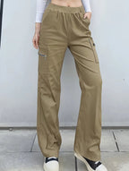 Pantalones de pierna recta sueltos de talle alto para mujer, casuales, de oficina, formales, para el día a día, de longitud hasta el suelo – Azul marino