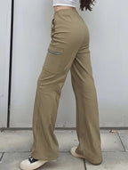 Pantalones de pierna recta sueltos de talle alto para mujer, casuales, de oficina, formales, para el día a día, de longitud hasta el suelo – Azul marino