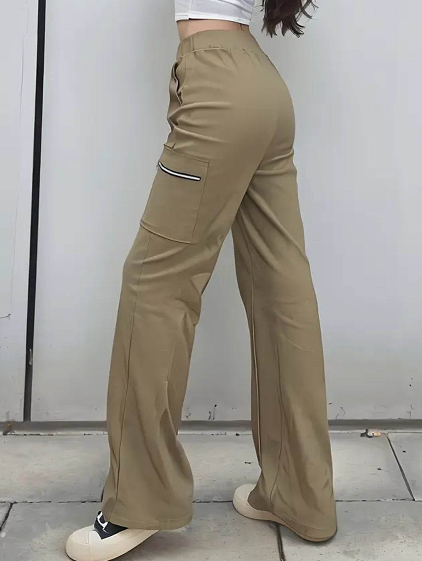 Pantalones de pierna recta sueltos de talle alto para mujer, casuales, de oficina, formales, para el día a día, de longitud hasta el suelo – Azul marino