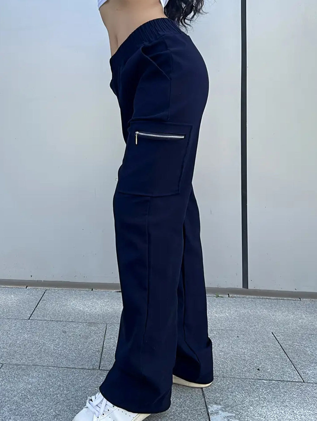 Pantalones de pierna recta sueltos de talle alto para mujer, casuales, de oficina, formales, para el día a día, de longitud hasta el suelo – Azul marino