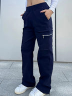 Pantalones de pierna recta sueltos de talle alto para mujer, casuales, de oficina, formales, para el día a día, de longitud hasta el suelo – Azul marino