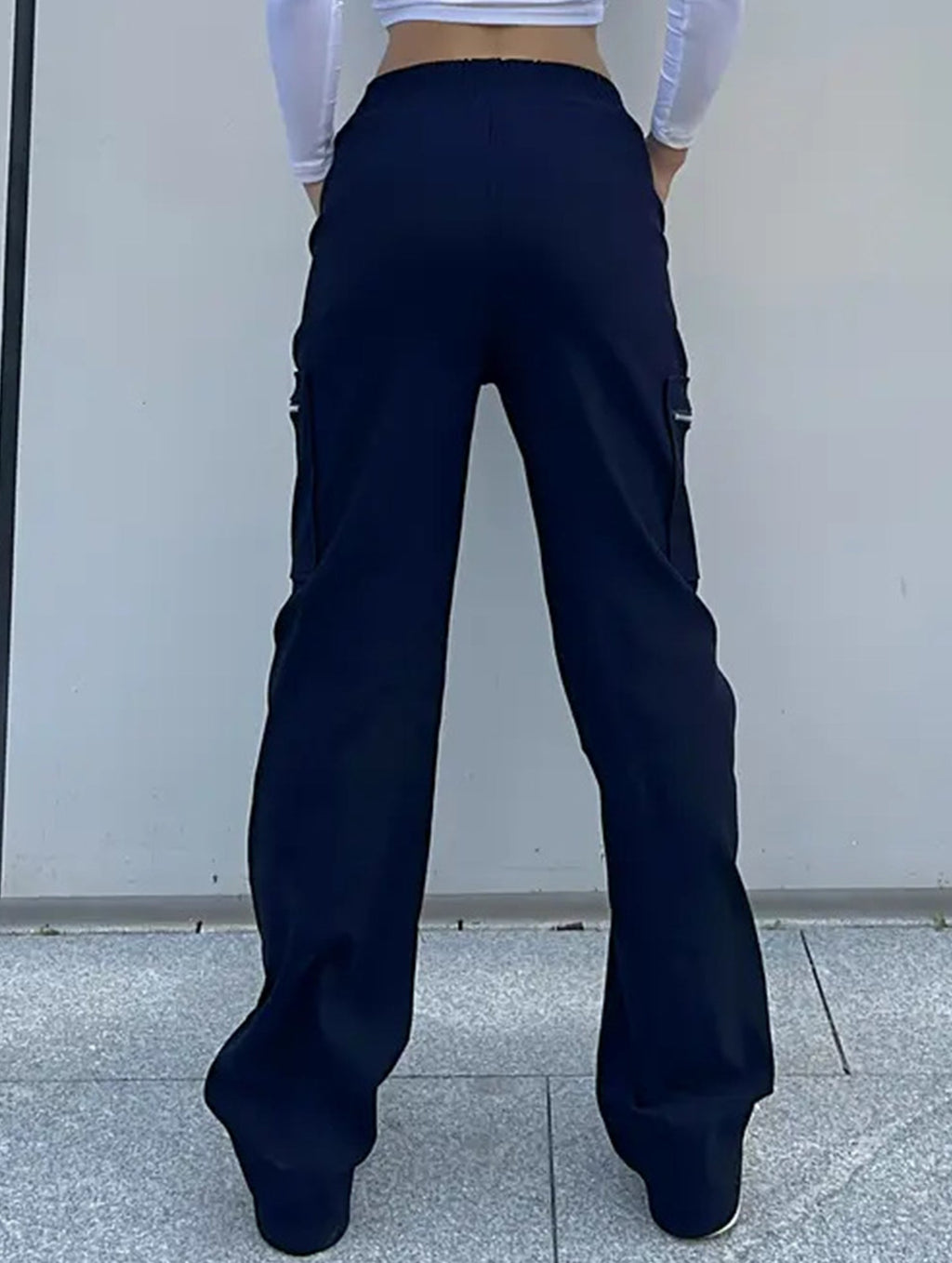 Pantalones de pierna recta sueltos de talle alto para mujer, casuales, de oficina, formales, para el día a día, de longitud hasta el suelo – Azul marino