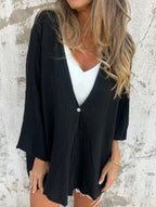 Cardigan Suelto de Mujer con Cuello en V y Mangas de Longitud Media, Abierto por Delante, Ligero y Casual para el Día a Día – Multicolor