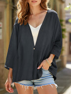 Cardigan Suelto de Mujer con Cuello en V y Mangas de Longitud Media, Abierto por Delante, Ligero y Casual para el Día a Día – Multicolor