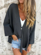 Cardigan Suelto de Mujer con Cuello en V y Mangas de Longitud Media, Abierto por Delante, Ligero y Casual para el Día a Día – Multicolor
