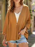 Cardigan Suelto de Mujer con Cuello en V y Mangas de Longitud Media, Abierto por Delante, Ligero y Casual para el Día a Día – Multicolor