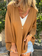 Cardigan Suelto de Mujer con Cuello en V y Mangas de Longitud Media, Abierto por Delante, Ligero y Casual para el Día a Día – Multicolor
